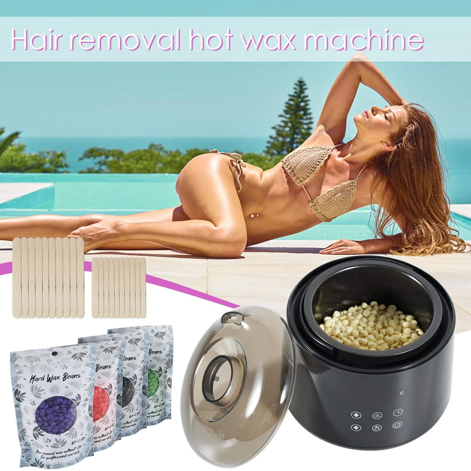 Hair Removal Home Waxing Kit Wax Warmer Hard Wax Kit With 4 Formula Hard Wax Beads For Full Body, Legs, Face, Eyebrows, Bik N3Y6